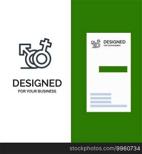 Gender, Symbol, Male, Female Grey Logo Design and Business Card Template