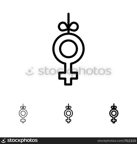 Gender, Symbol, Ribbon Bold and thin black line icon set