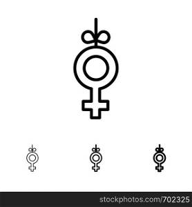 Gender, Symbol, Ribbon Bold and thin black line icon set