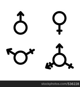 Gender symbol set, male and female, bi gender and transgender, flat design