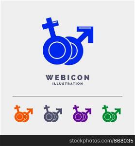 Gender, Venus, Mars, Male, Female 5 Color Glyph Web Icon Template isolated on white. Vector illustration. Vector EPS10 Abstract Template background