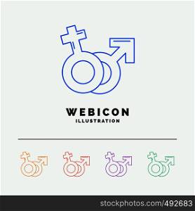 Gender, Venus, Mars, Male, Female 5 Color Line Web Icon Template isolated on white. Vector illustration. Vector EPS10 Abstract Template background