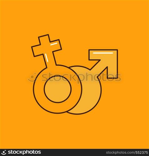 Gender, Venus, Mars, Male, Female Flat Line Filled Icon. Beautiful Logo button over yellow background for UI and UX, website or mobile application. Vector EPS10 Abstract Template background