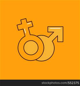 Gender, Venus, Mars, Male, Female Flat Line Filled Icon. Beautiful Logo button over yellow background for UI and UX, website or mobile application. Vector EPS10 Abstract Template background