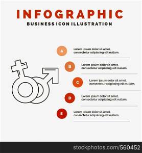 Gender, Venus, Mars, Male, Female Infographics Template for Website and Presentation. Line Gray icon with Orange infographic style vector illustration. Vector EPS10 Abstract Template background
