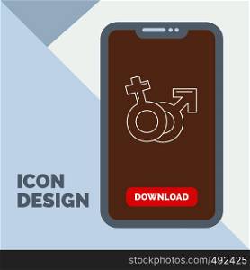 Gender, Venus, Mars, Male, Female Line Icon in Mobile for Download Page. Vector EPS10 Abstract Template background