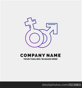Gender, Venus, Mars, Male, Female Purple Business Logo Template. Place for Tagline. Vector EPS10 Abstract Template background