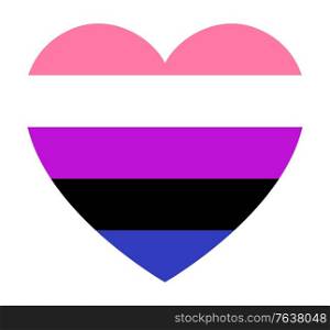 Genderfluid pride flag, in heart shape icon on white background, vector illustration