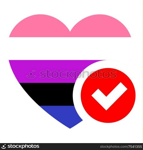 Genderfluid pride flag in heart shape, vector illustration for your design. flag in heart shape, vector illustration for your design