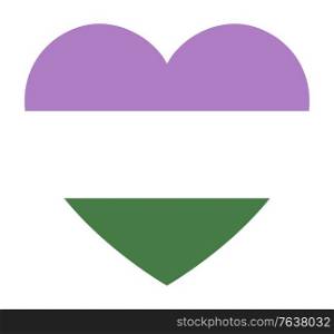 Genderqueer pride flag, in heart shape icon on white background, vector illustration