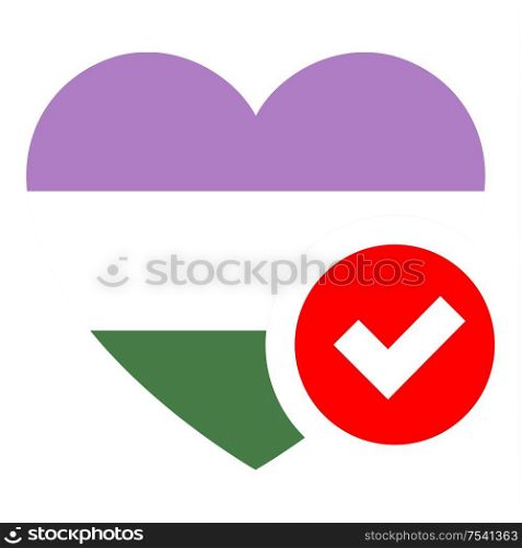 Genderqueer pride flag in heart shape, vector illustration for your design. flag in heart shape, vector illustration for your design