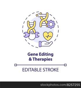 Gene editing and therapies concept icon. Ability to change organism DNA. Healthcare technology. Genomic medicine abstract idea thin line illustration. Isolated outline drawing. Editable stroke. Gene editing and therapies concept icon