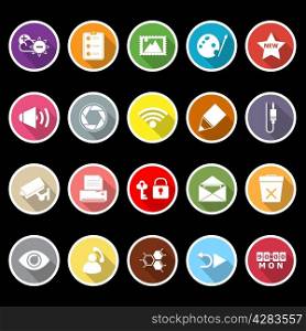 General computer screen flat icons with long shadow, stock vector