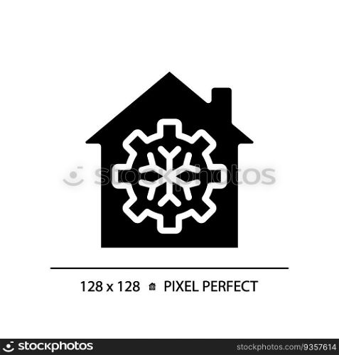 General cooling black glyph icon. Air conditioning system. Climate control. Smart home. House appliance. Silhouette symbol on white space. Solid pictogram. Vector isolated illustration. General cooling black glyph icon