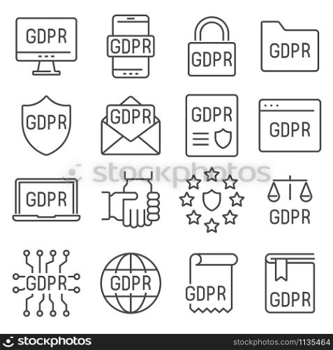 General Data Protection Regulation GDPR Personal data protection Icons set. General Data Protection Regulation GDPR Personal data protection, Cyber security and information privacy Icons set