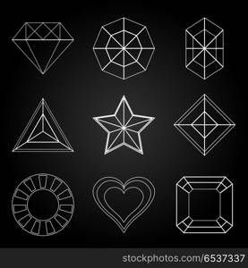 General gem shape icons on dark background, stock vector