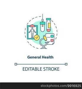 General health concept icon. Top testing category idea thin line illustration. Annual health visit. Checking blood glucose levels. Vector isolated outline RGB color drawing. Editable stroke. General health concept icon