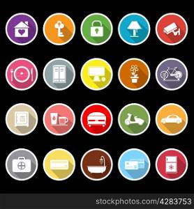 General home stay flat icons with long shadow, stock vector