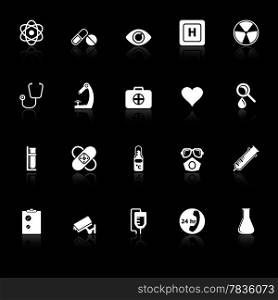 General hospital icons with reflect on black background, stock vector