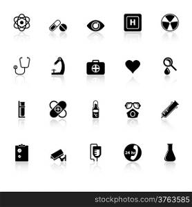 General hospital icons with reflect on white background, stock vector