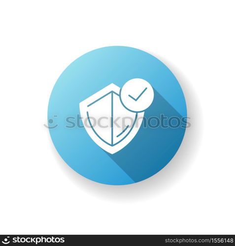 General insurance blue flat design long shadow glyph icon. Assurance for security. Quality control policy. Legal guarantee. Judicial defence. Approved service. Silhouette RGB color illustration. General insurance blue flat design long shadow glyph icon