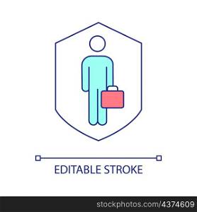 General insurance for employee RGB color icon. Corporate coverage for company workers. Workplace benefit. Isolated vector illustration. Simple filled line drawing. Editable stroke. Arial font used. General insurance for employee RGB color icon