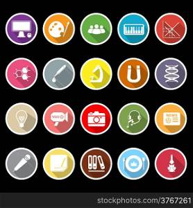 General learning icons with long shadow, stock vector