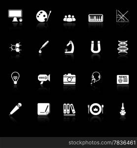 General learning icons with reflect on black background, stock vector