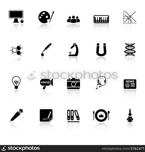 General learning icons with reflect on white background, stock vector