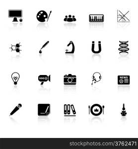 General learning icons with reflect on white background, stock vector