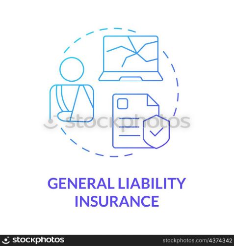 General liability insurance blue gradient concept icon. Corporate assurance abstract idea thin line illustration. Isolated outline drawing. Roboto-Medium, Myriad Pro-Bold fonts used. General liability insurance blue gradient concept icon