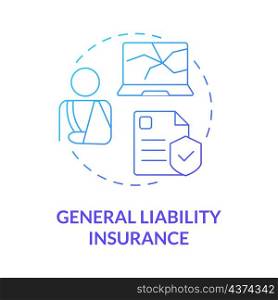 General liability insurance blue gradient concept icon. Corporate assurance abstract idea thin line illustration. Isolated outline drawing. Roboto-Medium, Myriad Pro-Bold fonts used. General liability insurance blue gradient concept icon