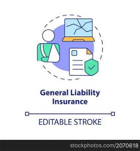 General liability insurance concept icon. Corporate insurance abstract idea thin line illustration. Isolated outline drawing. Editable stroke. Roboto-Medium, Myriad Pro-Bold fonts used. General liability insurance concept icon