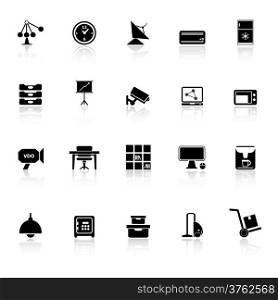 General office icons with reflect on white background, stock vector