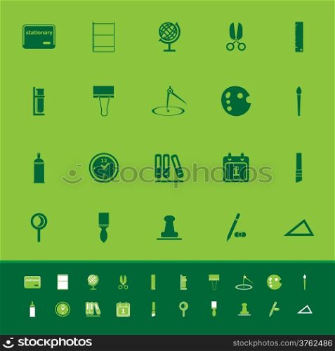 General stationary color icons on green background, stock vector