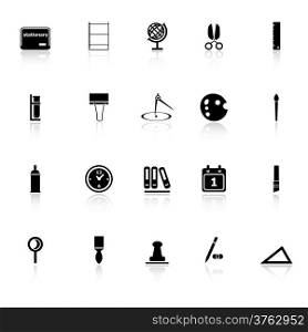 General stationary icons with reflect on white background, stock vector