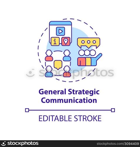 General strategic communication concept icon. Several tactics. Types of PR firms abstract idea thin line illustration. Isolated outline drawing. Editable stroke. Arial, Myriad Pro-Bold fonts used. General strategic communication concept icon