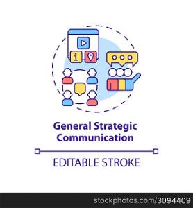 General strategic communication concept icon. Several tactics. Types of PR firms abstract idea thin line illustration. Isolated outline drawing. Editable stroke. Arial, Myriad Pro-Bold fonts used. General strategic communication concept icon