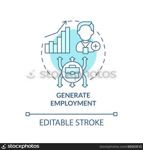Generate employment turquoise concept icon. Create workplaces. Private sector role abstract idea thin line illustration. Isolated outline drawing. Editable stroke. Arial, Myriad Pro-Bold fonts used. Generate employment turquoise concept icon