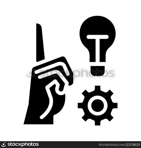 Generate new idea black glyph icon. Inspiration for project. Strategy for development. Successful partnership. Silhouette symbol on white space. Solid pictogram. Vector isolated illustration. Generate new idea black glyph icon