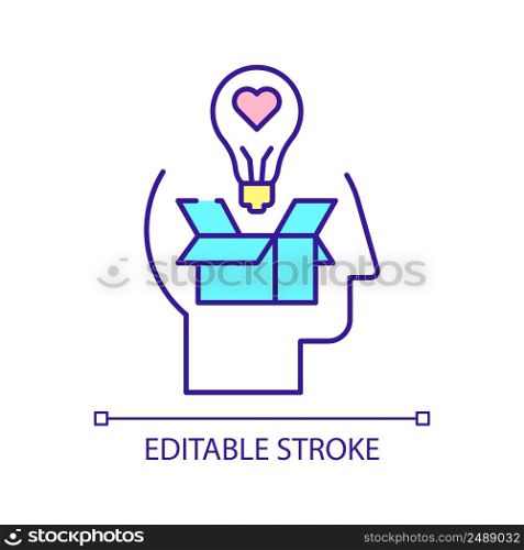 Generating valuable ideas for business RGB color icon. Creative thinking. Bringing solutions to market. Isolated vector illustration. Simple filled line drawing. Editable stroke. Arial font used. Generating valuable ideas for business RGB color icon