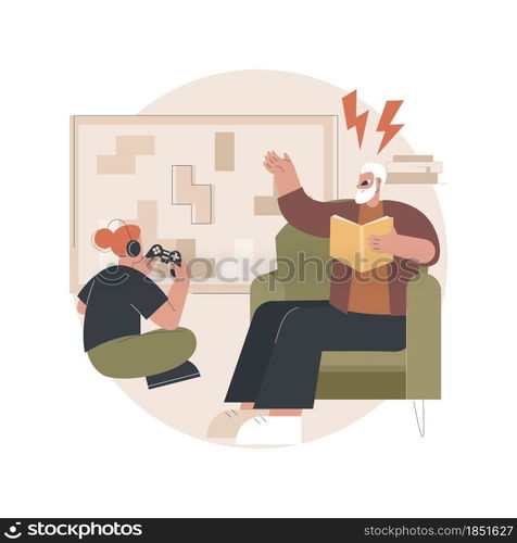 Generation gap abstract concept vector illustration. Difference in beliefs, politics and values, young people, parents and grandparents, generation conflict, society development abstract metaphor.. Generation gap abstract concept vector illustration.