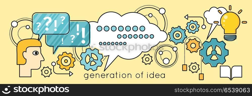 Generation of Idea Background in Flat. Generation of idea background in flat. Idea generation, problem solving, strategy solution, analysis innovation, research, brainstorm, good solution, optimization, insight inspiration illustration