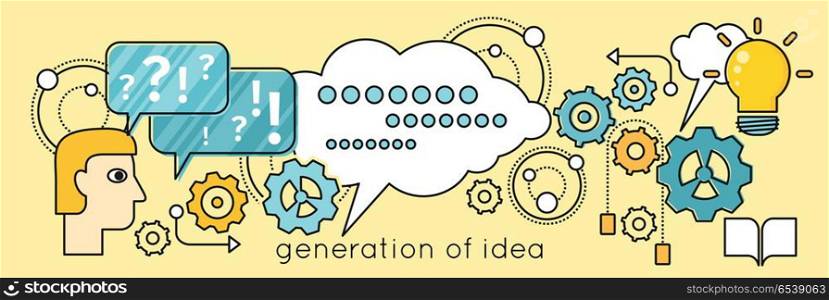 Generation of Idea Background in Flat. Generation of idea background in flat. Idea generation, problem solving, strategy solution, analysis innovation, research, brainstorm, good solution, optimization, insight inspiration illustration