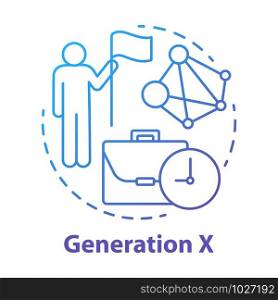 Generation X concept icon. Age group idea thin line illustration. ?areer growth. Personal goals achievement. Job promotion. Leadership skill improvement. Vector isolated outline drawing
