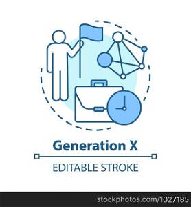 Generation X concept icon. Age group idea thin line illustration. Personal goals achievement. ?areer growth. Vector isolated outline drawing. Editable stroke