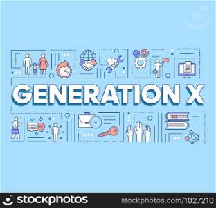 Generation X word concepts banner. Respect for balance between family, work and hobby. Presentation, website. Isolated lettering typography idea with linear icons. Vector outline illustration