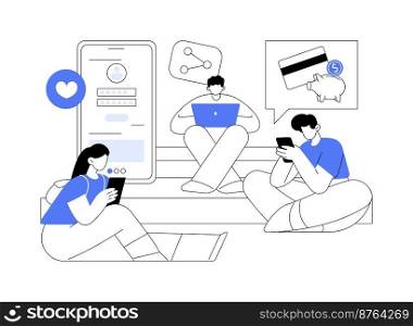 Generation Z abstract concept vector illustration. Hyper-connected world, childhood with tablet, mobile device, social media, mobile banking, personal finance, young people abstract metaphor.. Generation Z abstract concept vector illustration.