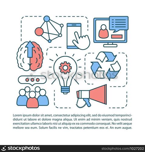 Generation Z article page vector template. Information exchange in modern society. Brochure, magazine, booklet design element with linear icons. Print design. Concept illustrations with text