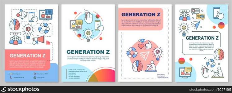 Generation Z brochure template. Age group. Modern gen goals. Flyer, booklet, leaflet print, cover design, linear illustrations. Vector page layouts for magazine, annual report, advertising posters